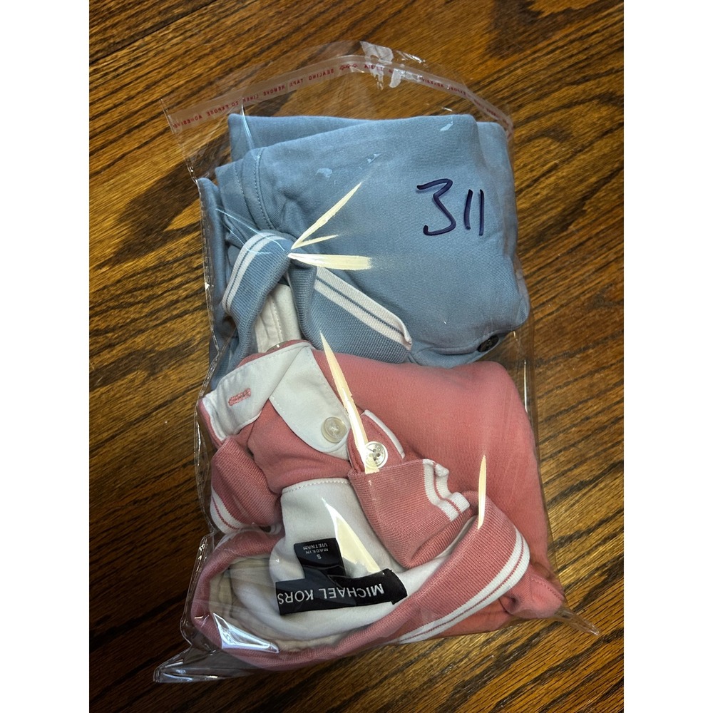 Michael Kors Mens Polo Shirt Bundle 2 Pack Blue Pink Short Sleeve Size S MK Logo - Picture 8 of 8